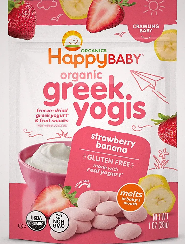 Happy Baby Organics Baby Snacks, Greek Yogis, Freeze Dried Yogurt & Fruit Snacks