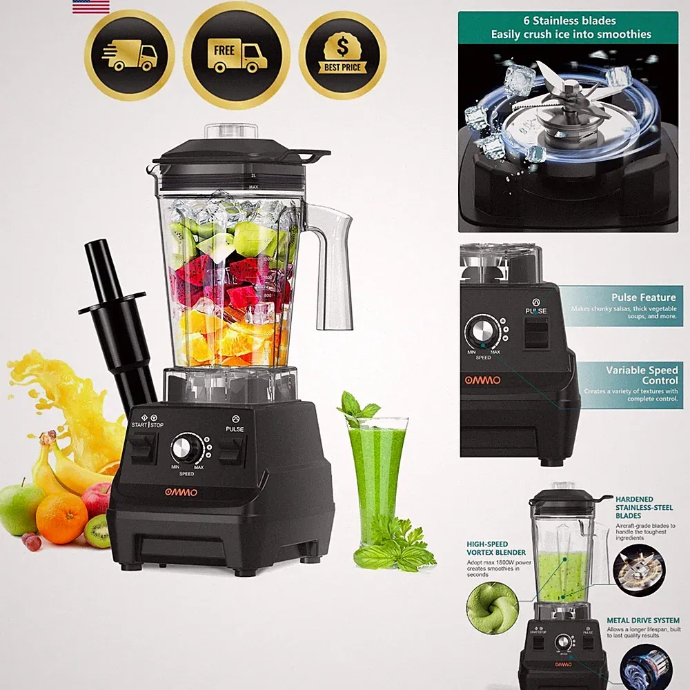 High Power Blender 1800W Smoothie Ice Crusher BPA Free 60oz Durable Jar
