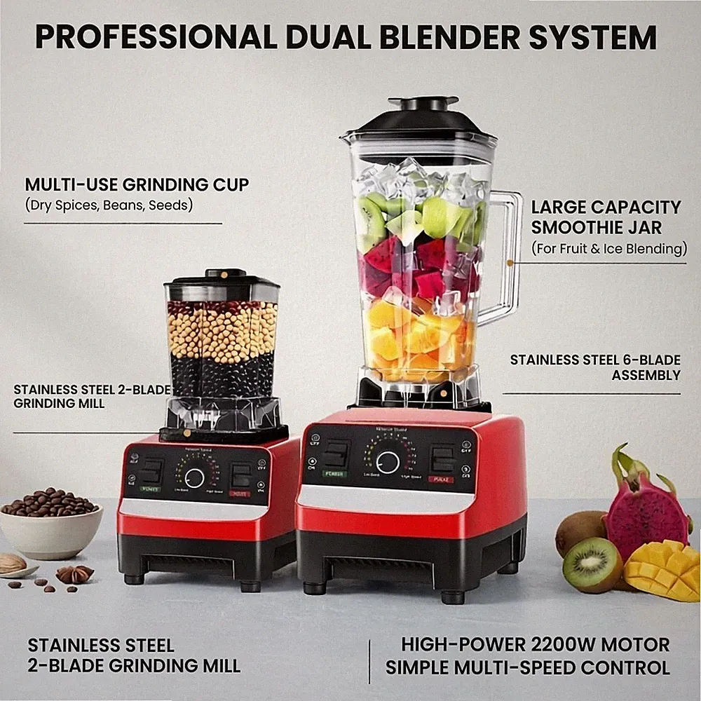 High Power Blender 2000W Countertop Mixer Smoothie Maker Ice Crushing 2L
