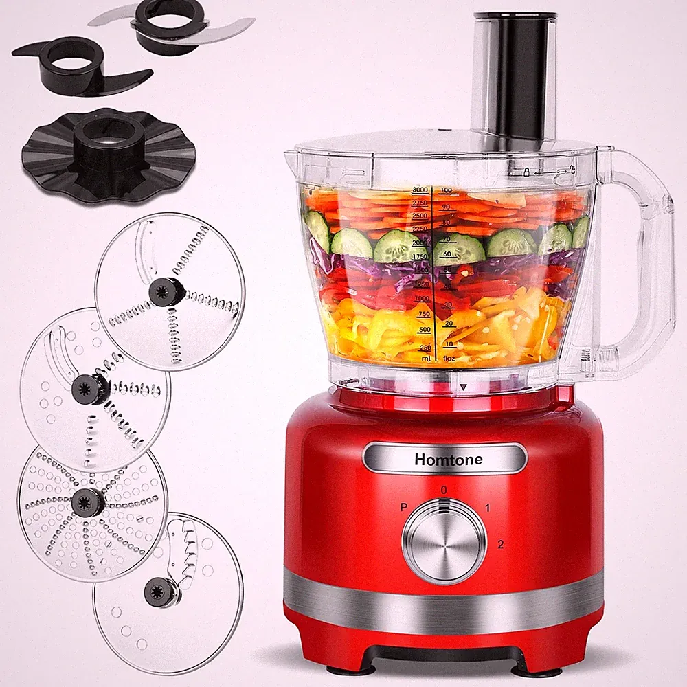Homtone 16 Cup Red Food Processor 9 Functions 3 Speeds Large