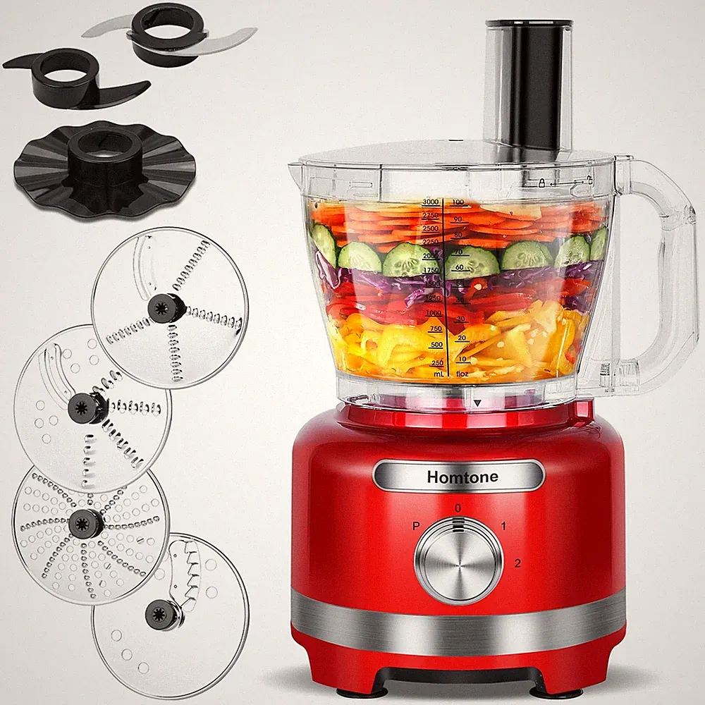 Homtone Red 16 Cup Kitchen Processor Shred Cheese Knead Dough
