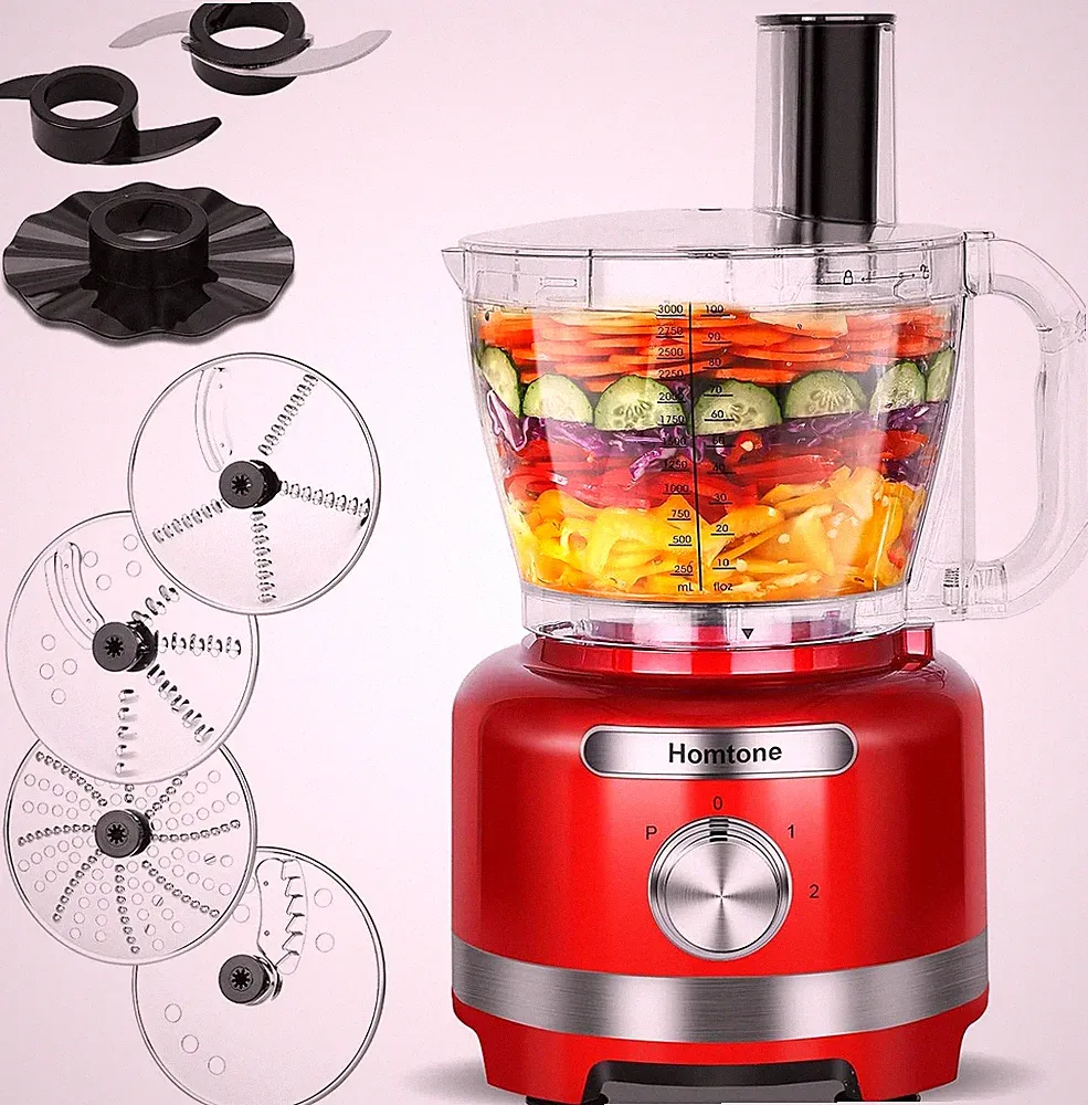 Homtone Red 16 Cup Kitchen Processor Shred Cheese Knead Dough