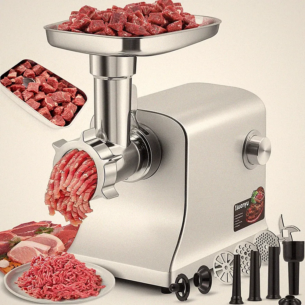 Huanyu Electric Meat Grinder Sausage Maker Machine 10.2X7.91X16.22", Silver