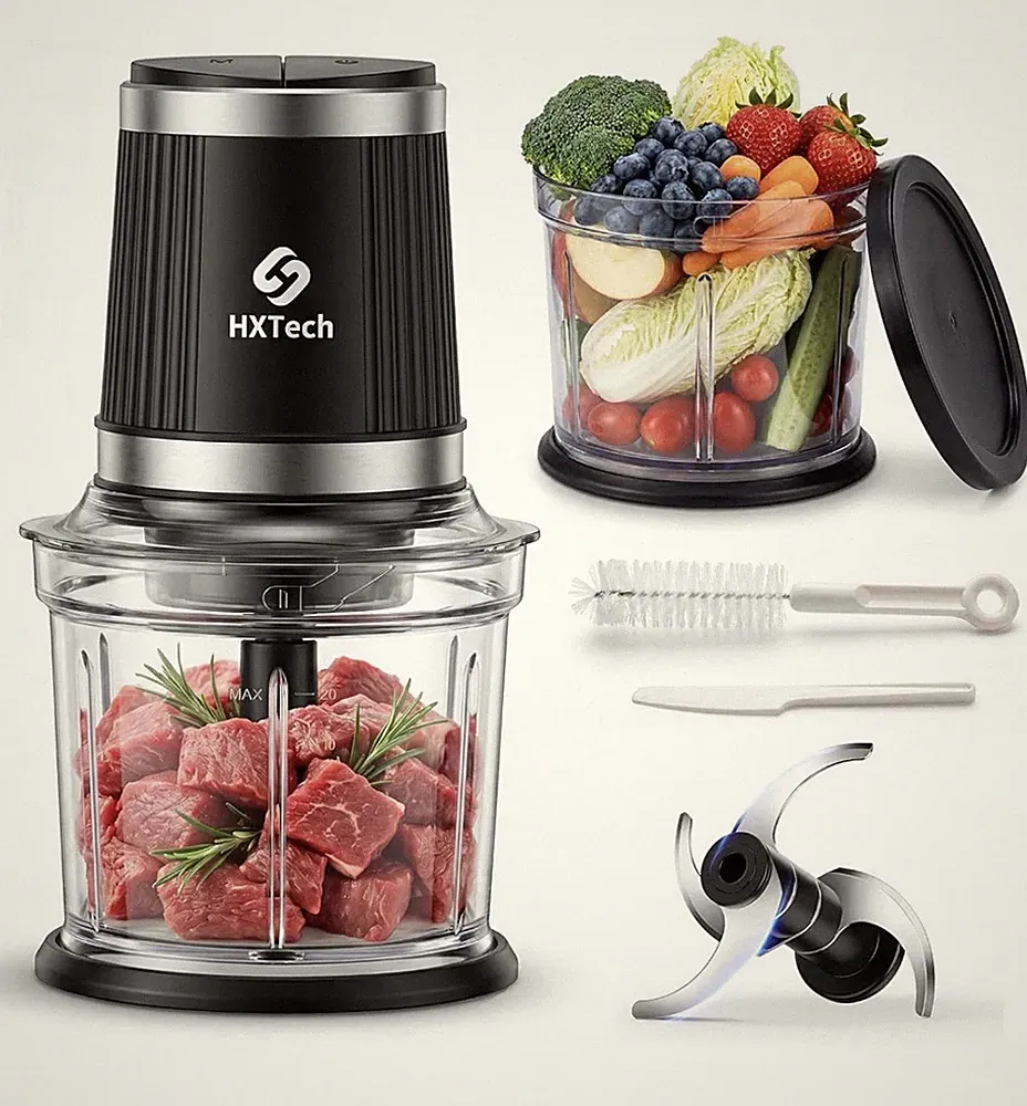 HXTech 4 Cup Food Processor Set: 2-Speed Electric Food Chopper with 2 Bowls