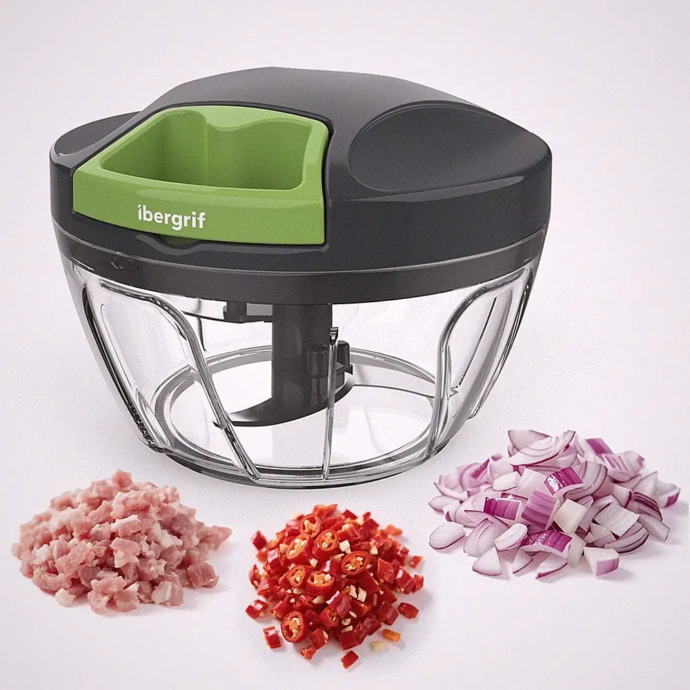 Ibergrif Manual Food Processor Vegetable 12.5x12.5x9.4 cm, Green+Gray