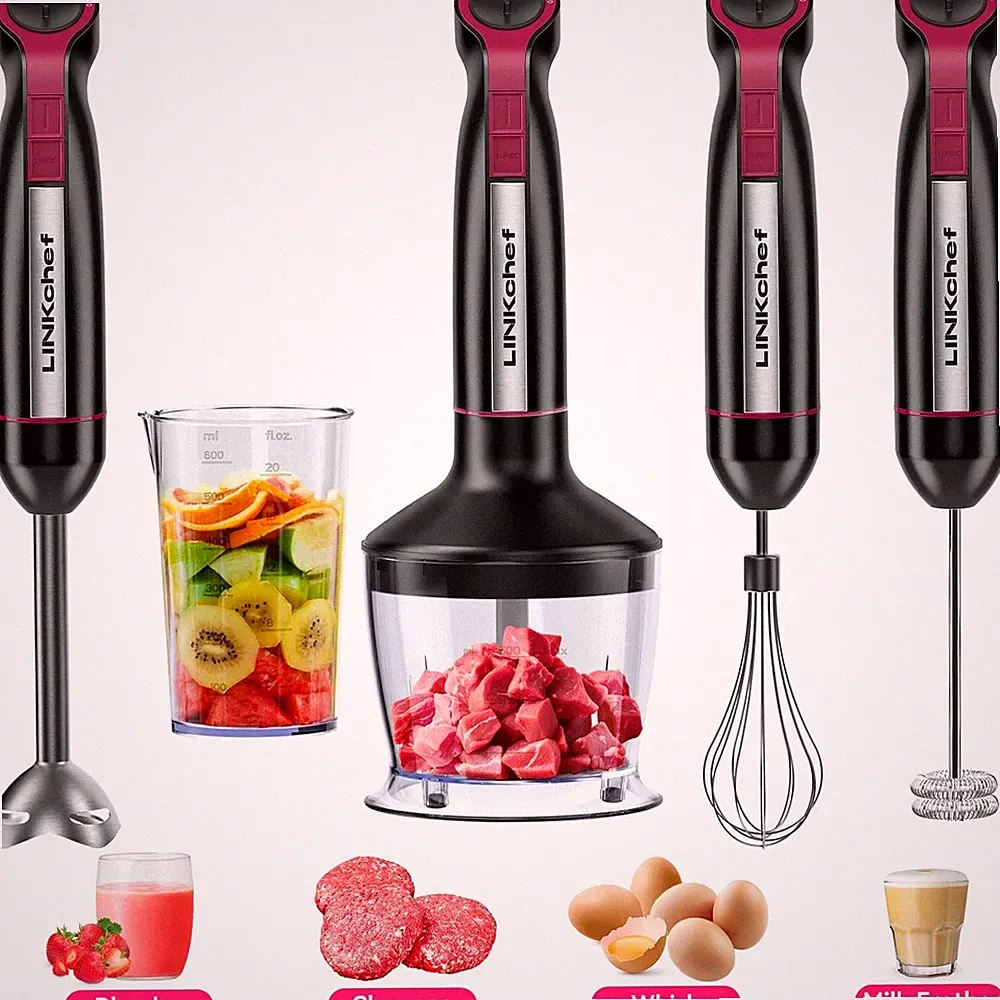 Immersion Blender 20-Speed 1000W 5-in-1 Hand Stick Turbo Processor Black WA