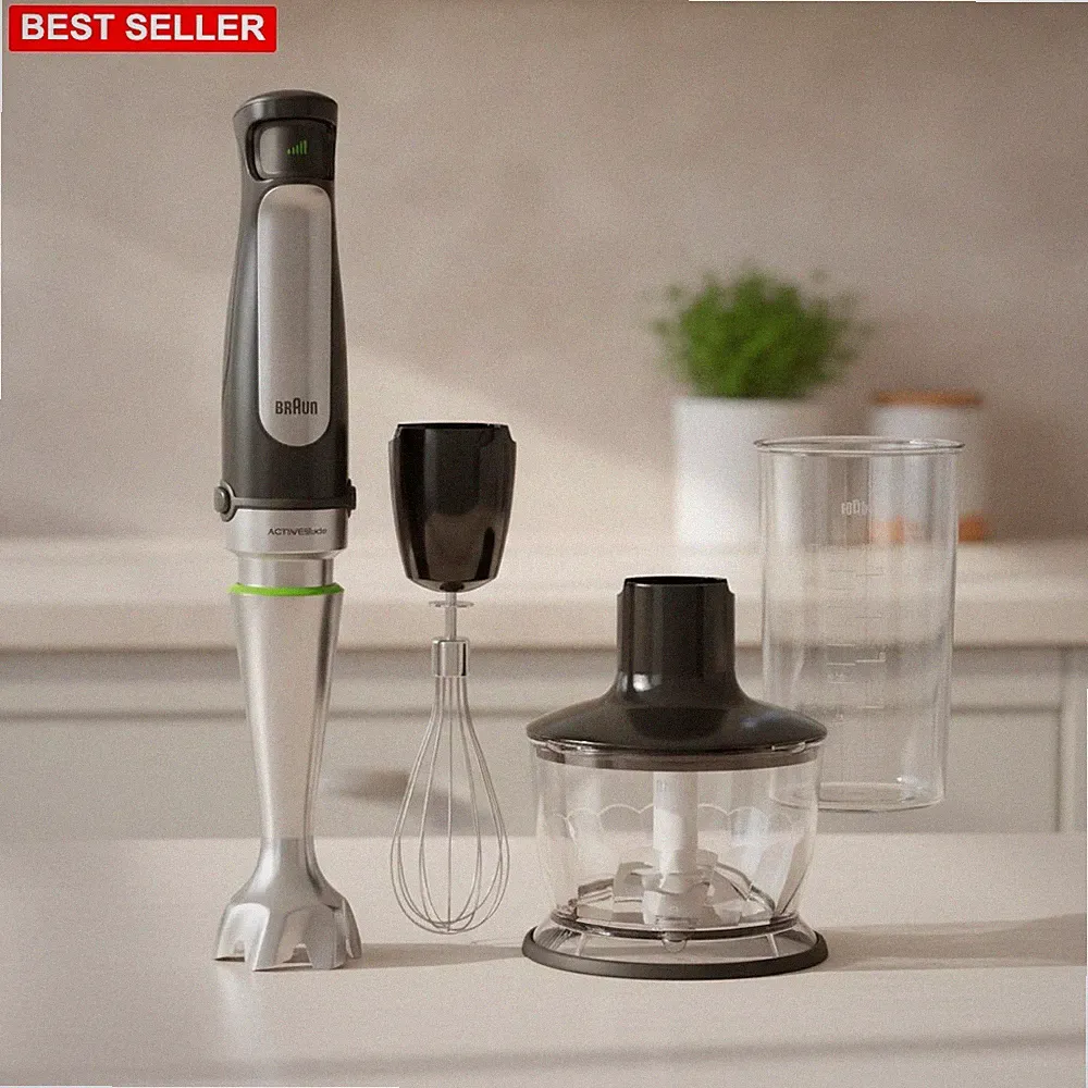 Immersion Blender 3-In-1 Food Processor 500W Beaker Whisk Single-Hand Operation
