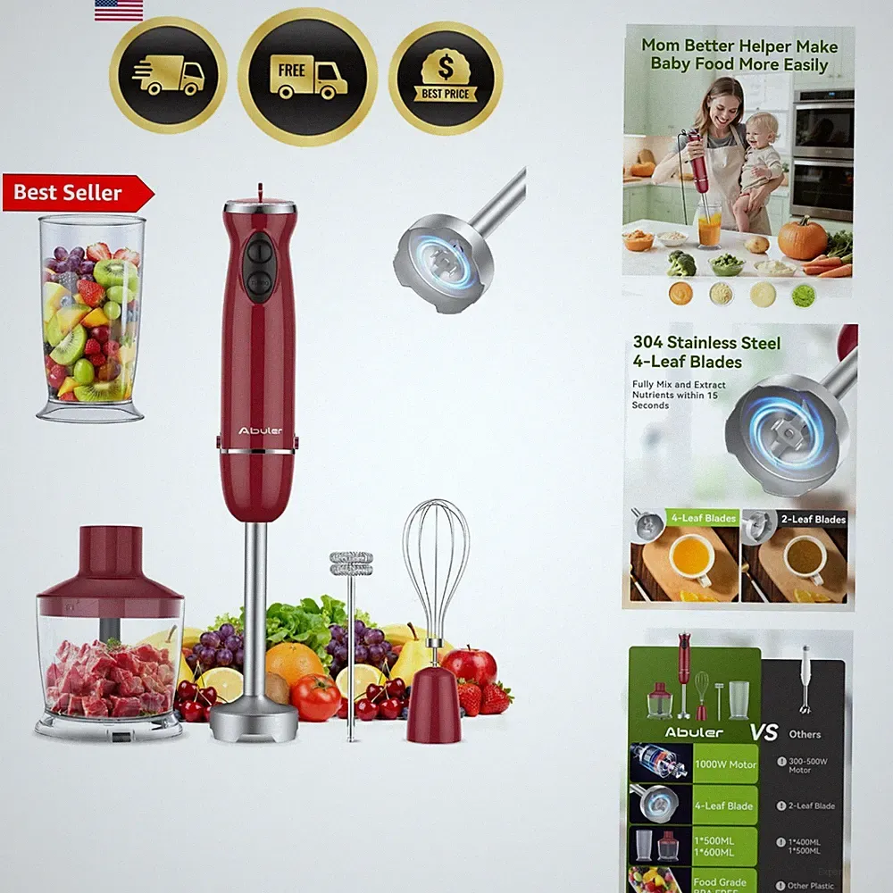 Immersion Blender 5 in 1 Hand Blender, 1000W Hand Mixer Stick,12 Speed Handhe...