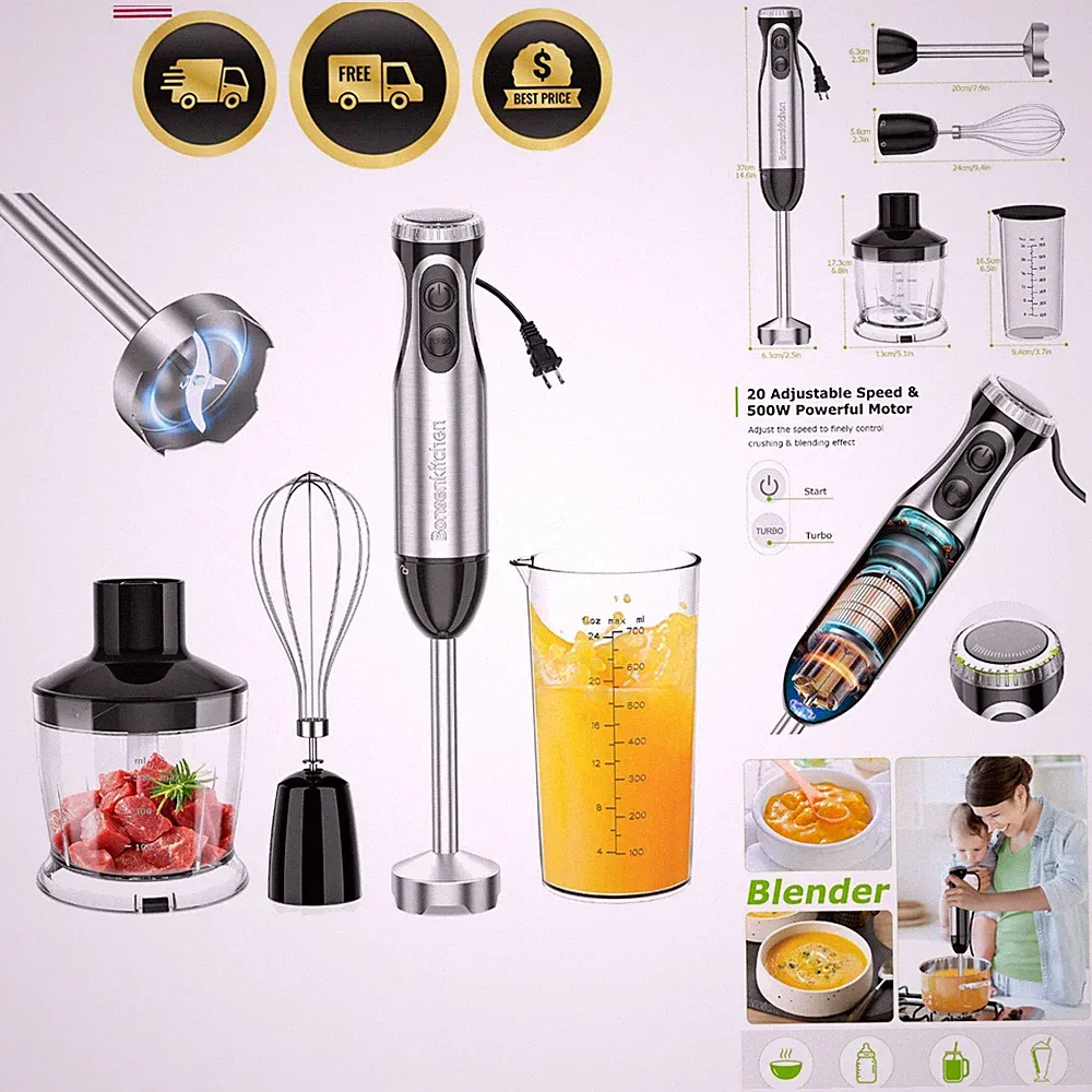 Immersion Blender Food Processor 20 Speeds Turbo Mode Hand Mixer Smoothie