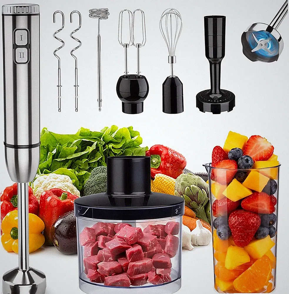 Immersion Blender Handheld 8 in 1 Hand Held Blenders Mixer Stainless Steel Elect