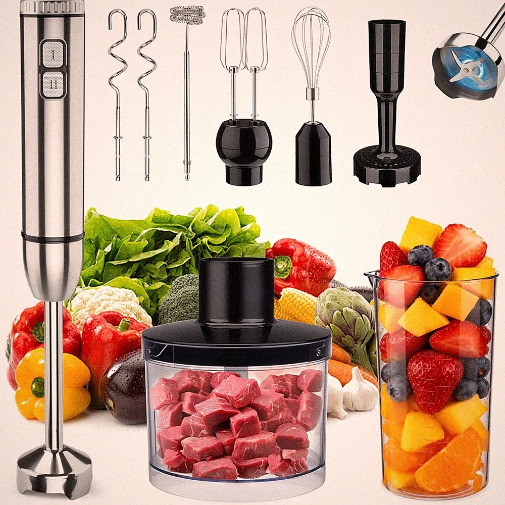 Immersion Blender Handheld Cordless 8 in 1 Hand Held Blenders Mixer Stainless...