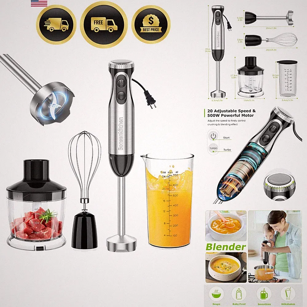 Immersion Blender Handheld with Food Processor, 20 Speeds Hand Blender with T...