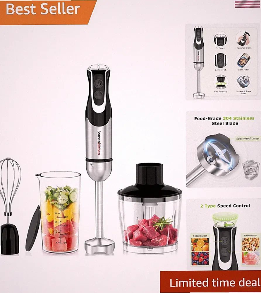 Immersion Blender with Food Processor,12 Speeds & Turbo Mode