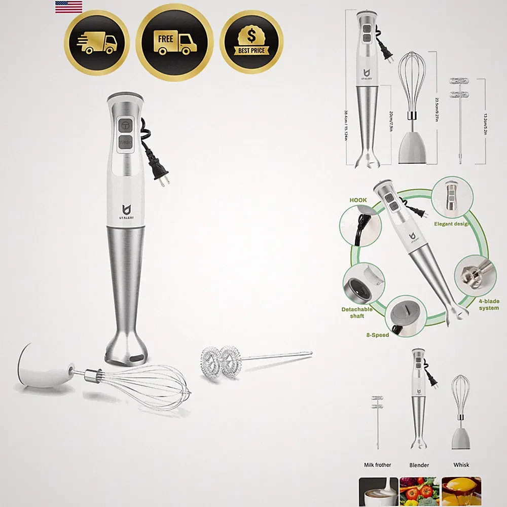 Immersion Hand Blender 3-in-1 Stick Blender Milk Frother Egg Whisk Smoothies