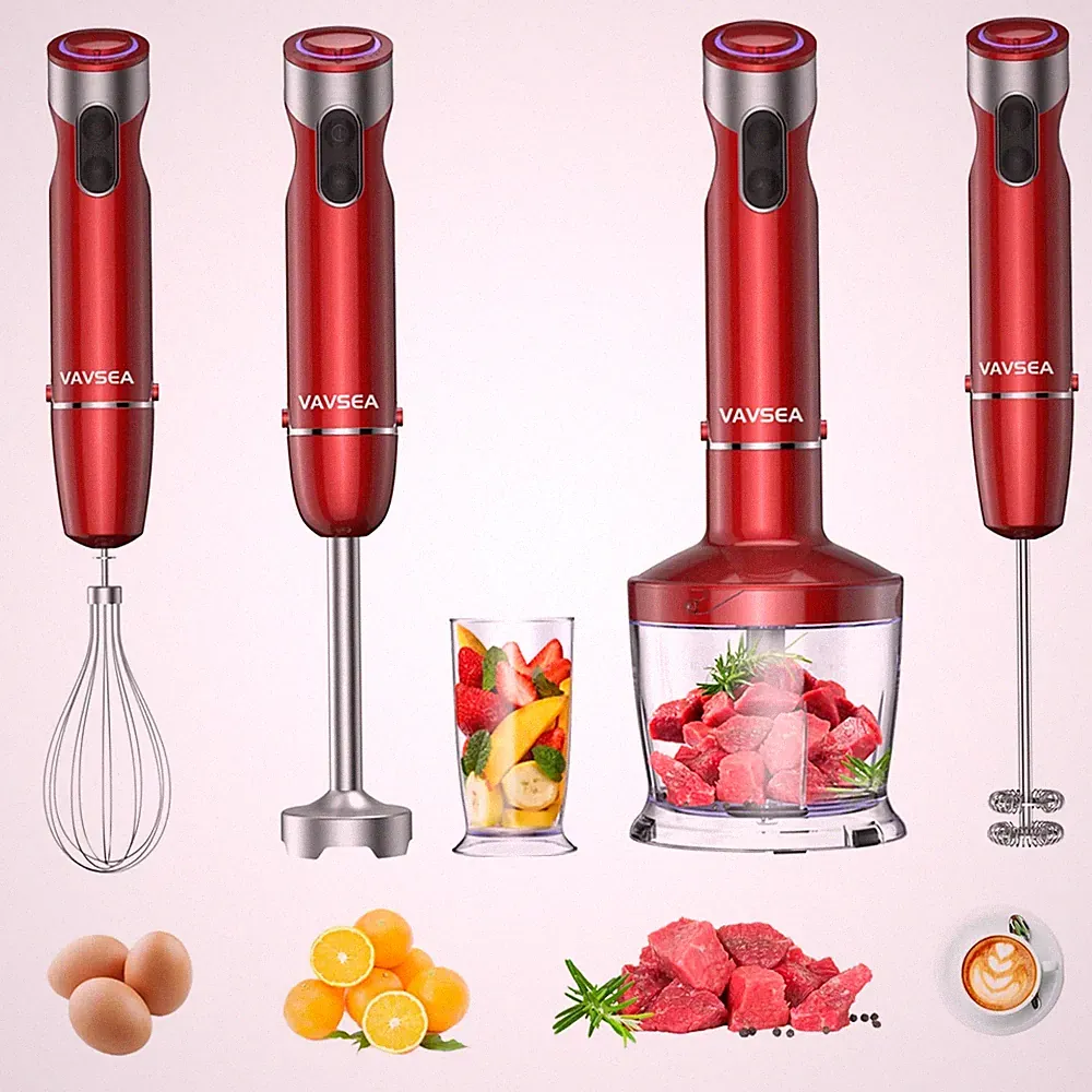 IMMERSION MIXER BLENDER Handheld 5-In-1 Stainless Steel Blades Chopper 12-Speed