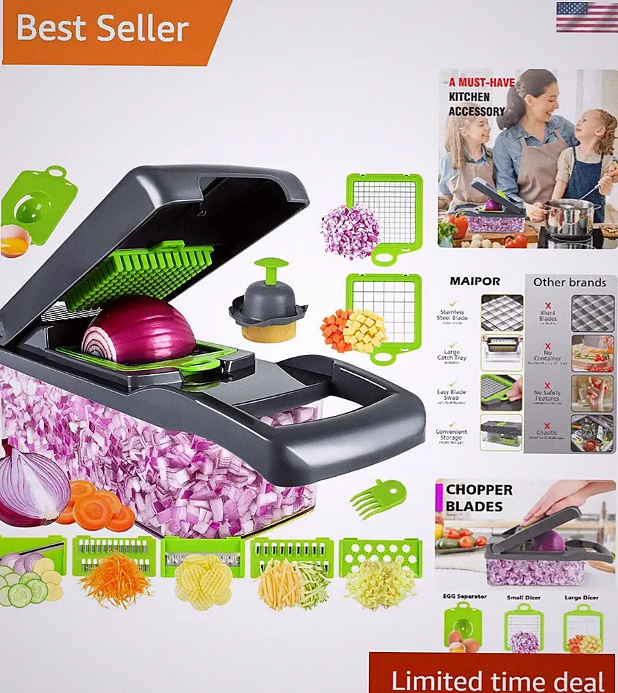Innovative Food Chopper with 8 Stainless Steel Blades - Compact & Versatile