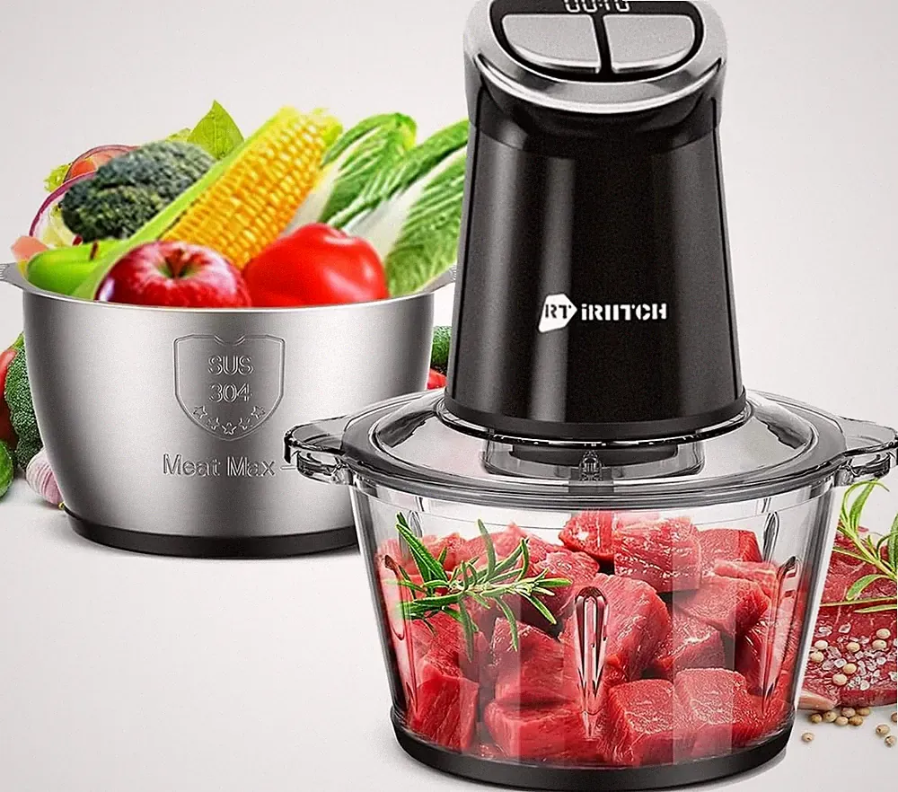 IRIITCH Food Processor W/ LED Timer 800W Electric Chopper 2 Bowls 12-cups Glass