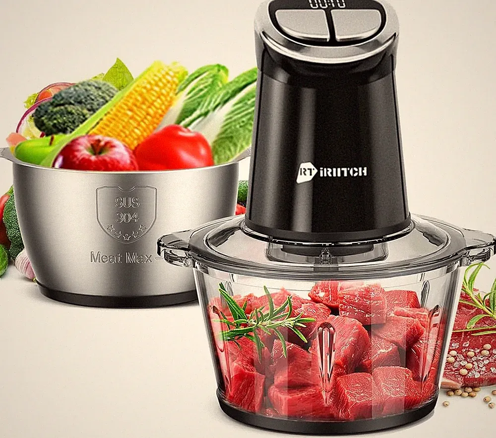 IRIITCH Food Processor with LED Timer, 800W Electric Chopper with 2 Bowls (12-cu