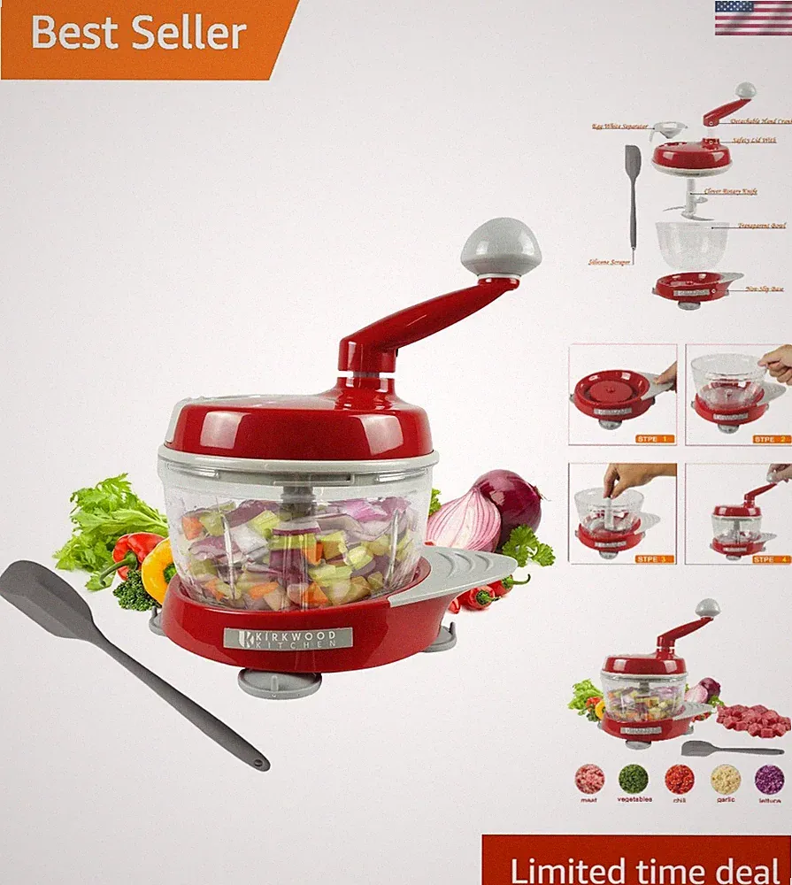 Kirkwood Manual Food Processor Multi‑Function Chopper Grinder Slicer Dicer 6‑Cup
