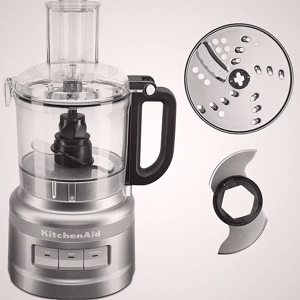 Kitchen 7 Cup Silver Food Processor with Easy Clean Snap and Go Assembly