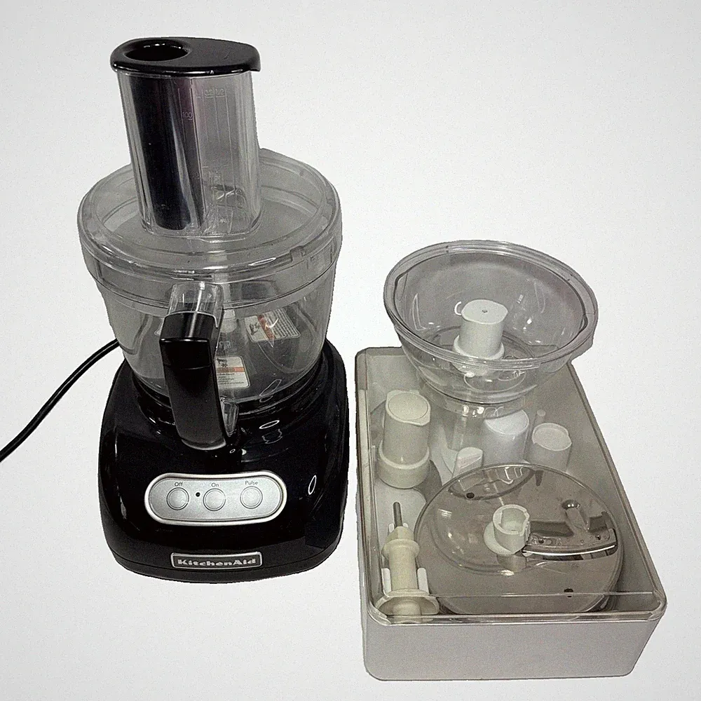 KITCHENAID 12 Cup Black Ultra Food Processor KFPW760QER1 with Accessory Set EUC