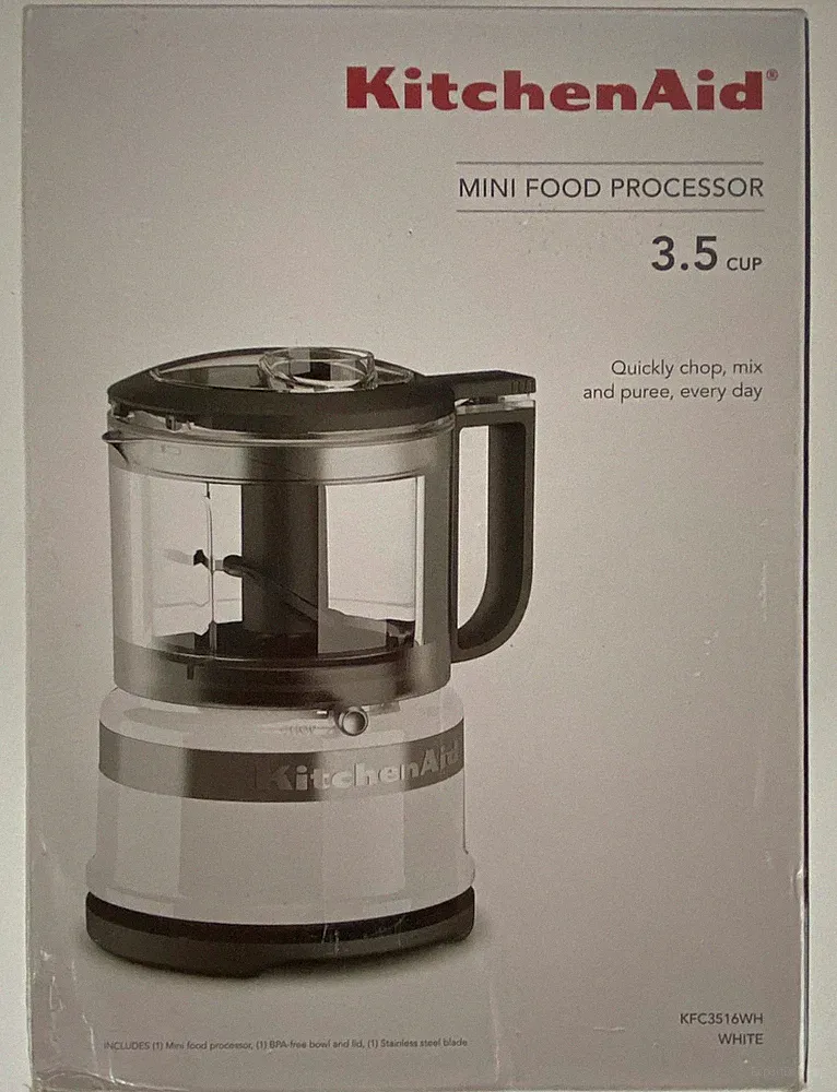 KitchenAid 3.5 Cup Mini Food Processor Chopper White KFC3516WH Chop Mix Puree