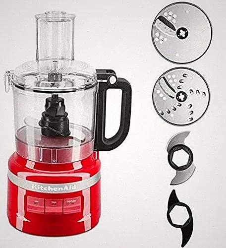 KitchenAid 7 Cup Food Processor Plus 3 speed Knead Chop Shred Slice Puree, Red