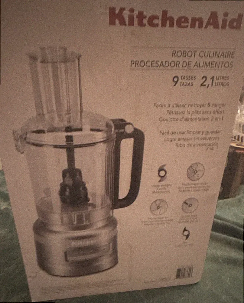 KitchenAid 9 Cup Silver Food Processor 250W 2-Speed w/ Disc Set Blades 1355440
