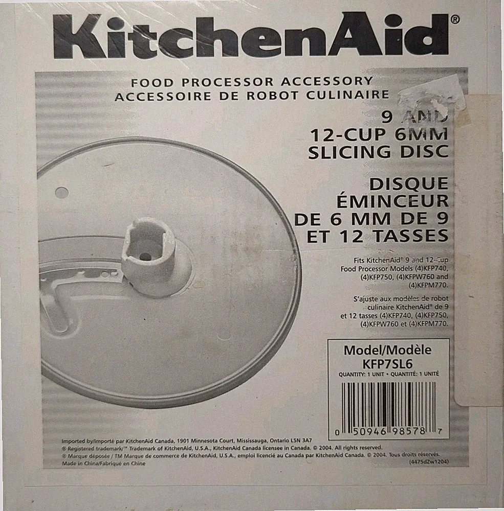 KitchenAid Food Processor 6mm Thick Slicing Disc KFP7SL6 For 9 & 12” Processors