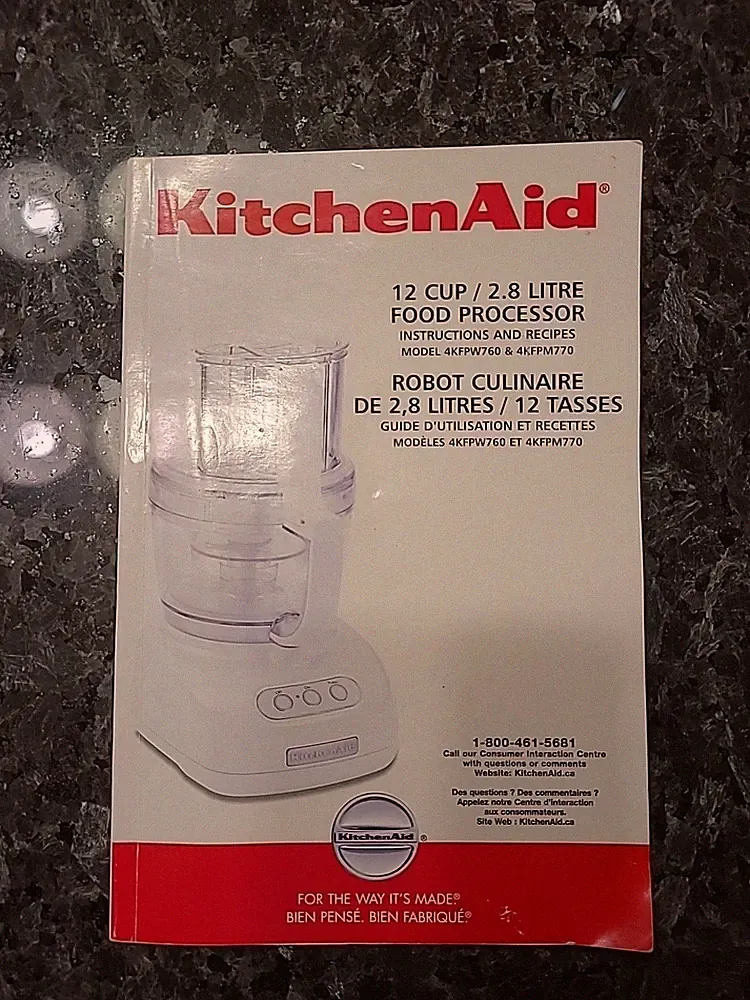 KitchenAid Food Processor Instruction Manual Recipe Book Only English & French