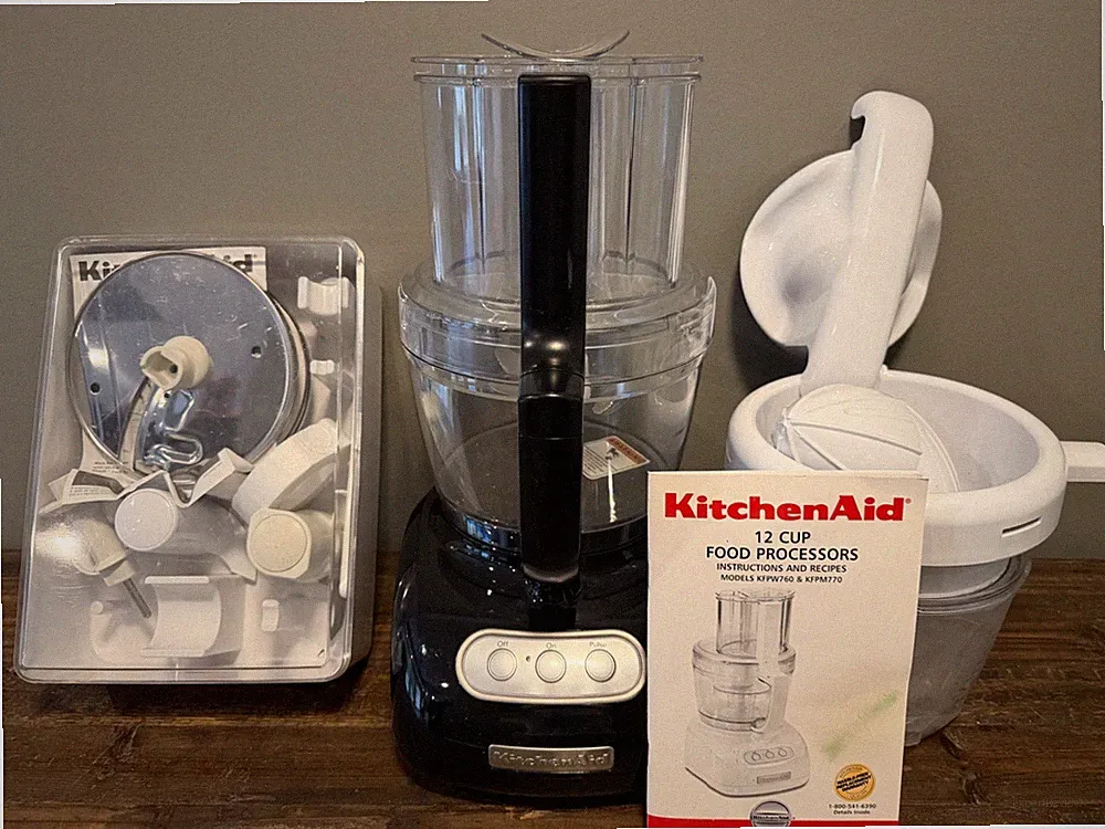 KITCHENAID Food processor KFPW760Q Black EUC used once w juicer attachments