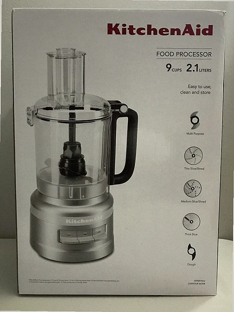 KitchenAid KFP0919 9 Cup Food Processor Plus Silver Chop Puree Knead Shred Slice