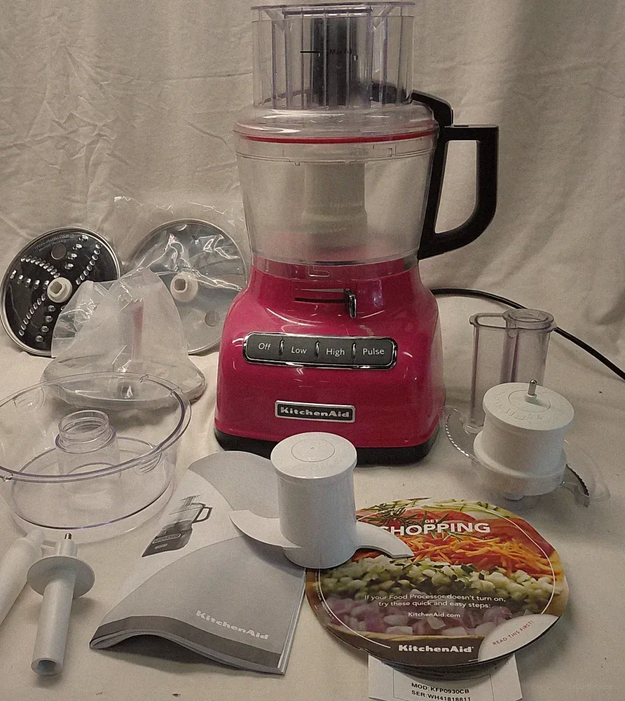 KITCHENAID PINK KFP0930 9 CUP 2-SPEED FOOD PROCESSOR W/ LOTS OF ACCESSORIES