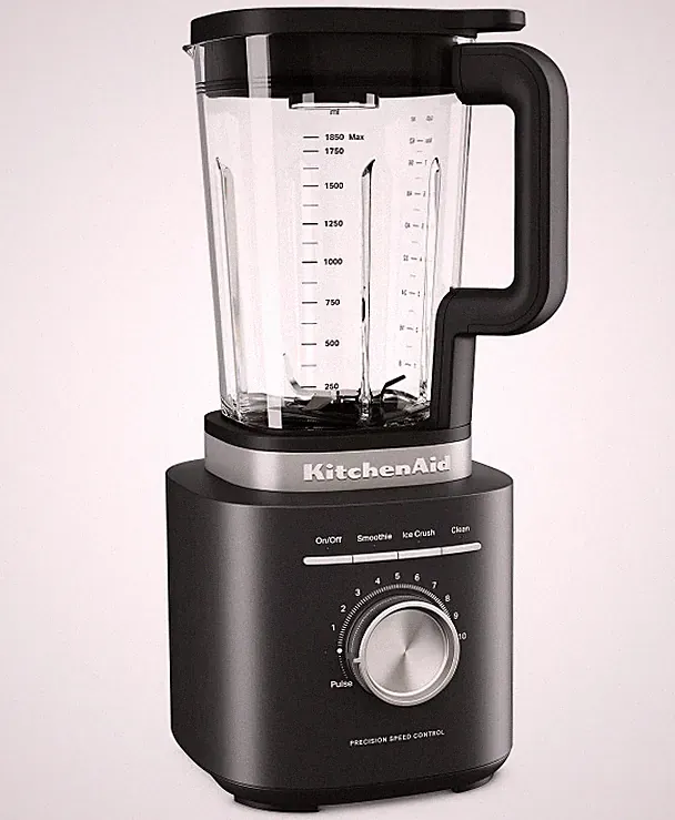 KitchenAid Pure Power Blender 1200W 62oz Glass Jar 10 Speed Ice Crushing Silver