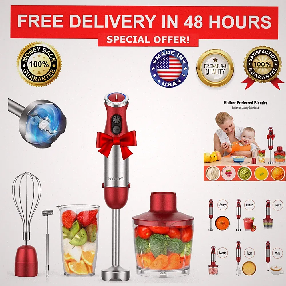 KOIOS 5-in-1 Immersion Blender 1000W 12 Speed Hand Blender with Whisk, Food