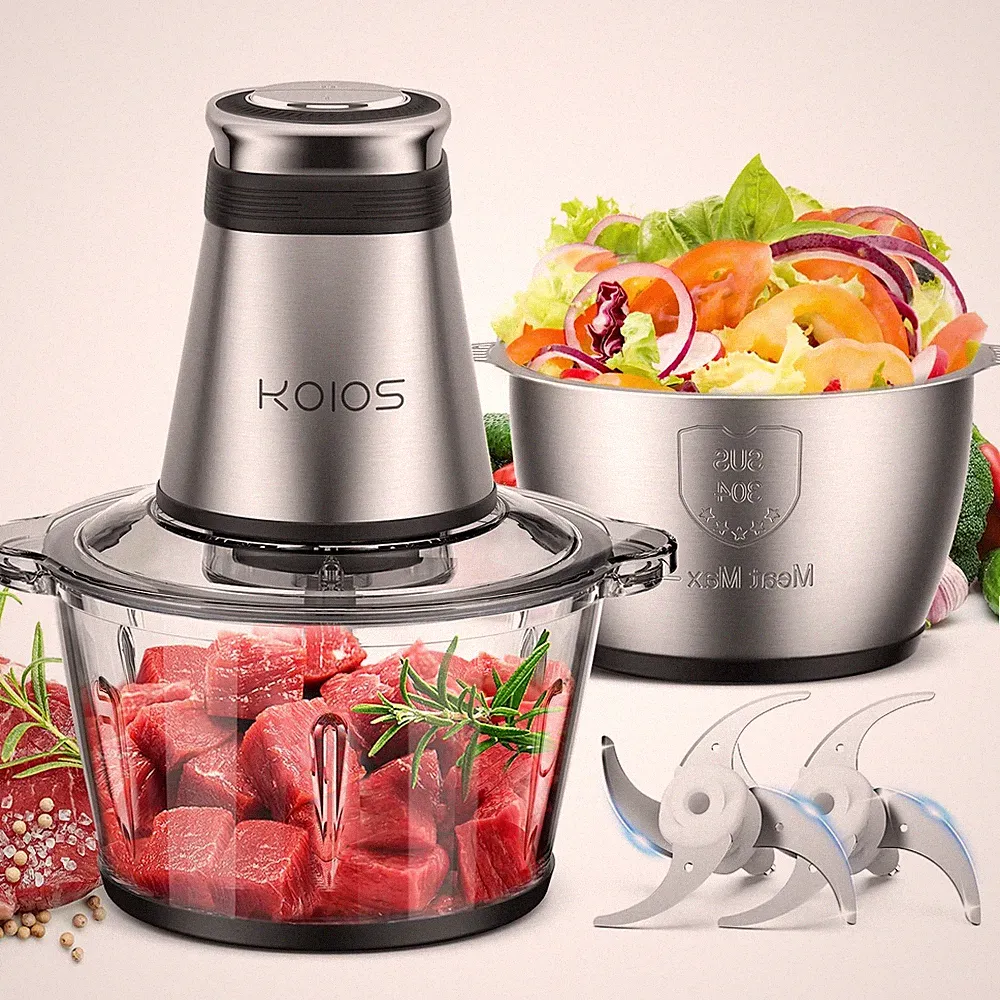 KOIOS 500W Electric Food Chopper with 2 Bowls, 2 Blades, Black
