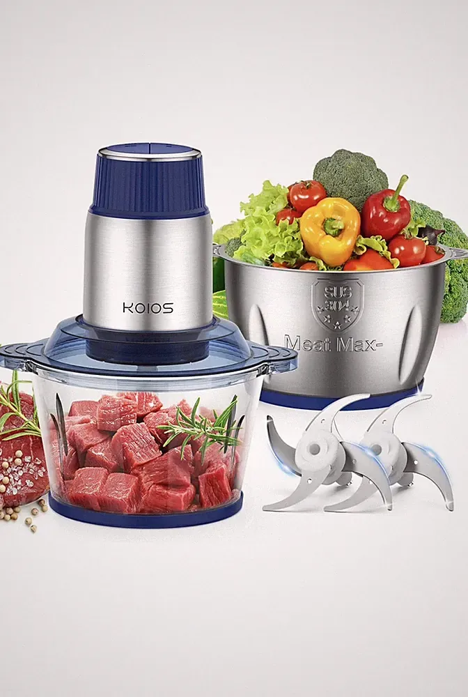 KOIOS 500W Powerful Electric Food Processor 8 Cup Stainless Steel & Glass Bowls