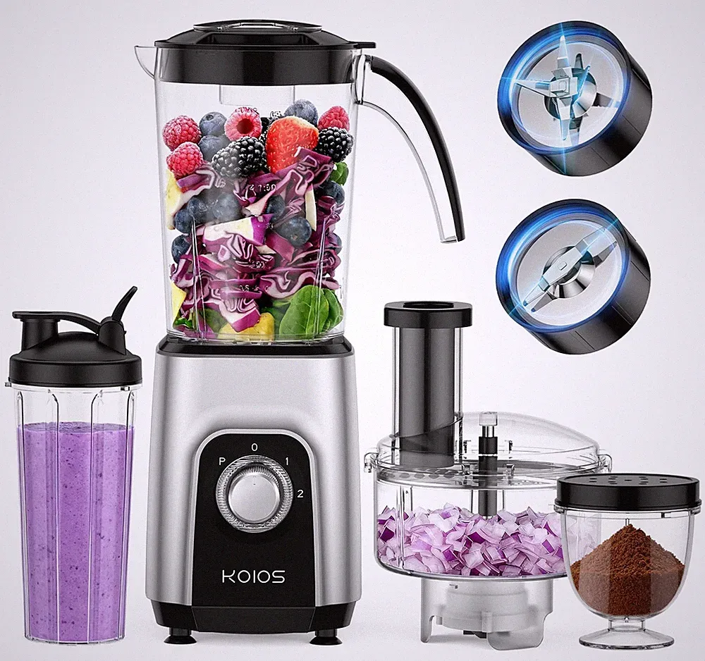 KOIOS Blender/Food Processor Combo Max 1000W, 4 in 1 34oz Pitcher, 22oz Blend...