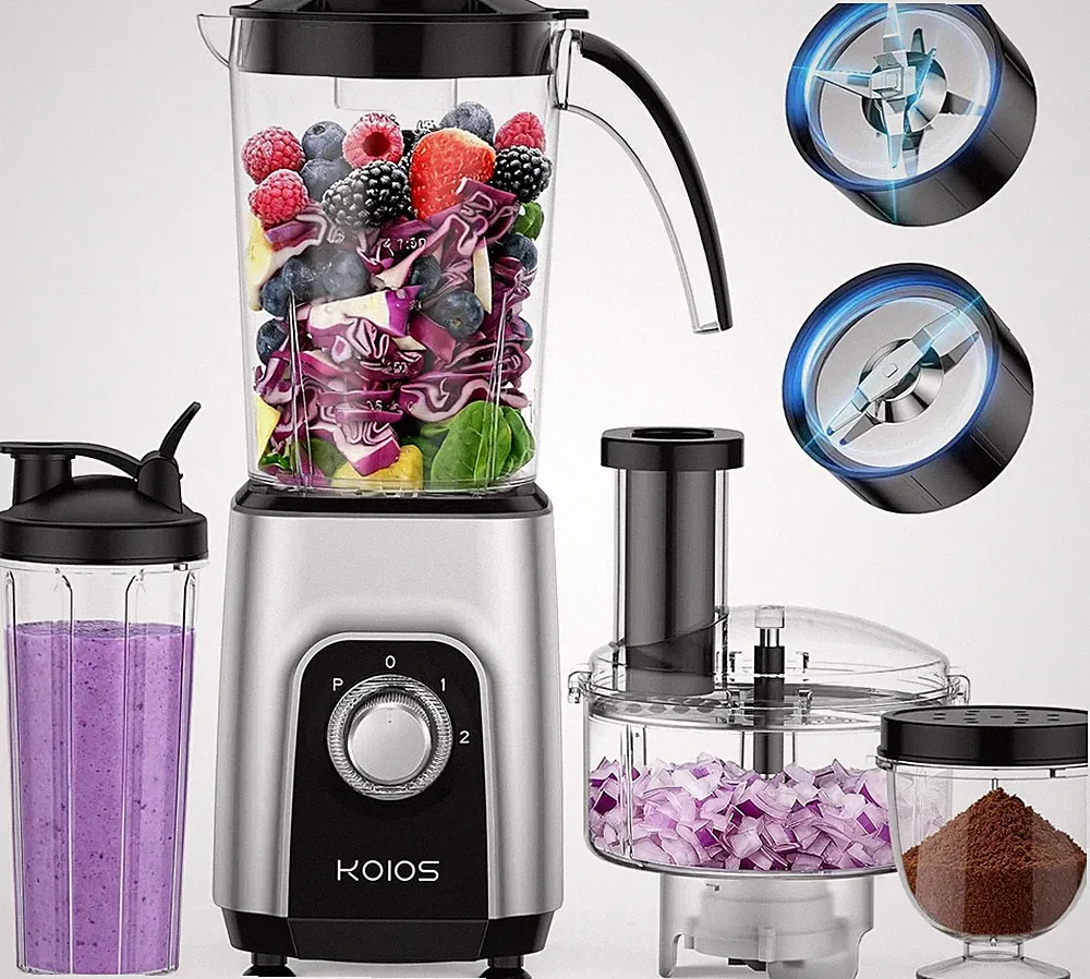 KOIOS Blender/Food Processor Combo Max 1000W, 4 in 1 34oz Pitcher, 22oz Blending