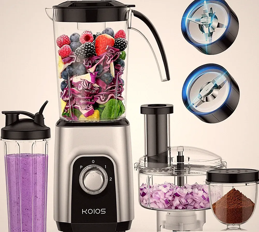 KOIOS Blender/Food Processor Combo Max 1000W, 4 in 1 34oz Pitcher, 22oz Blending