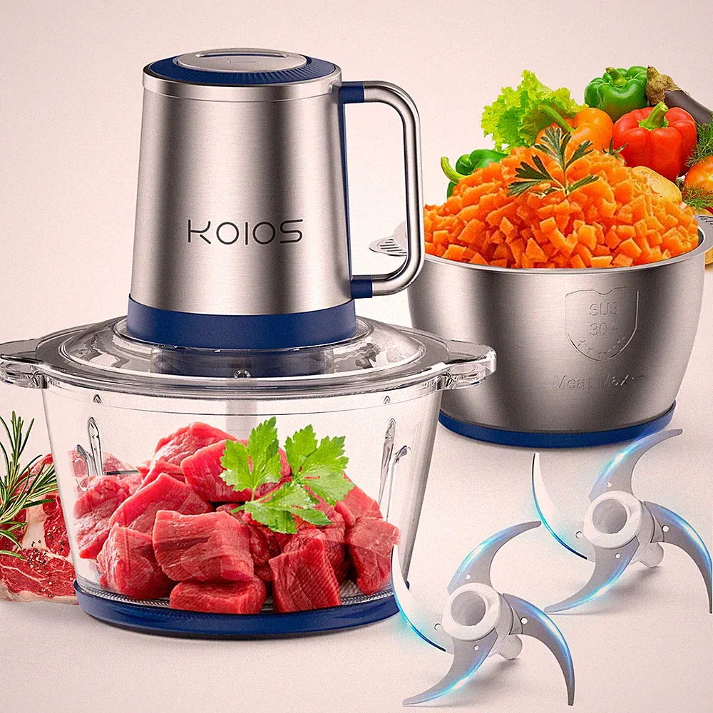 KOIOS Electric Food Chopper Processor Mixer 8Cup x2 500W Meat Veggie Grinder NEW