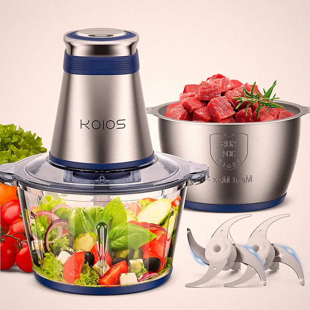KOIOS Food Processor, 500W Electric Chopper with 2 Bowls 8 Cup+8 Cup & Bi-Level