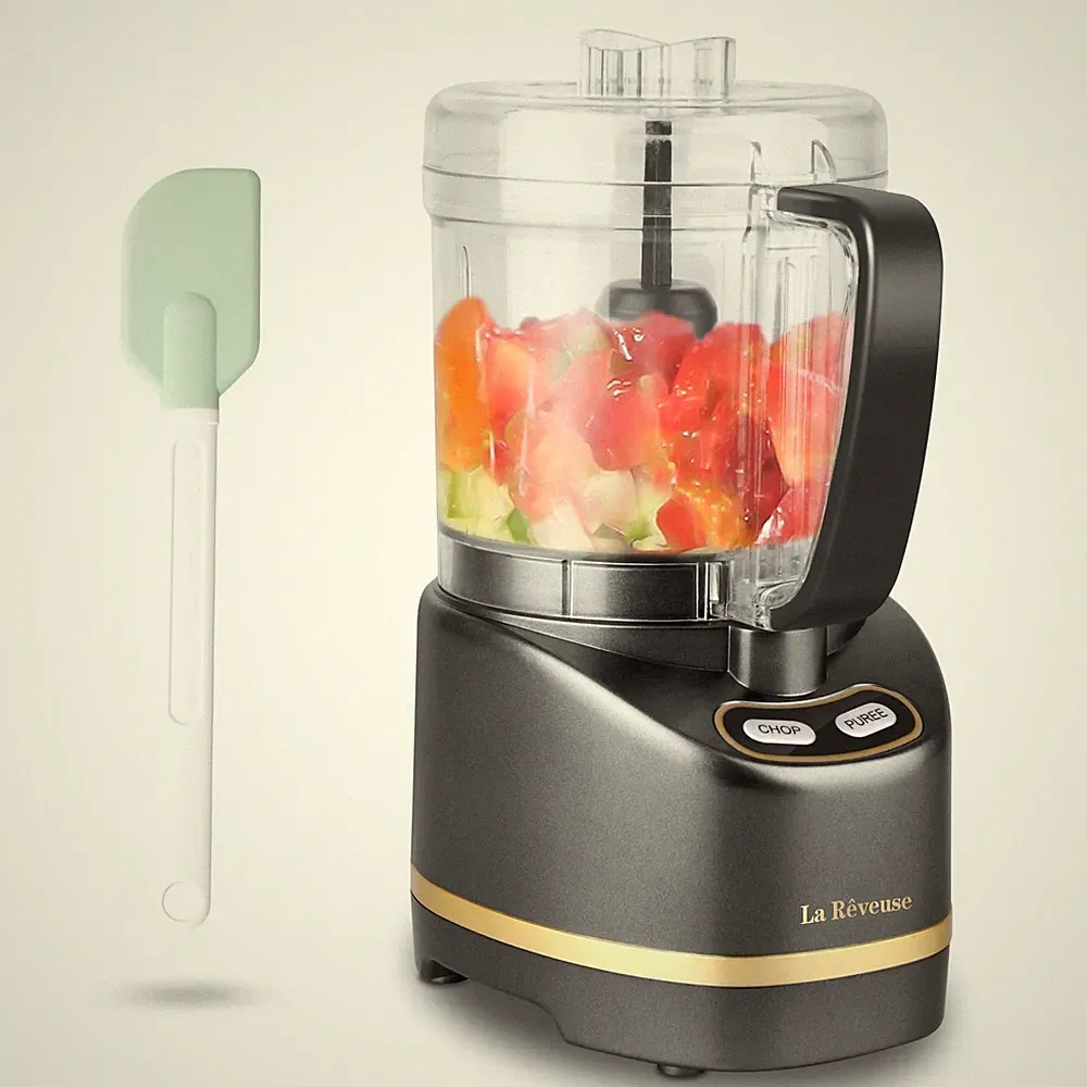 La Reveuse Electric Mini Food Processor with 200 200 Watts, Metallic Grey