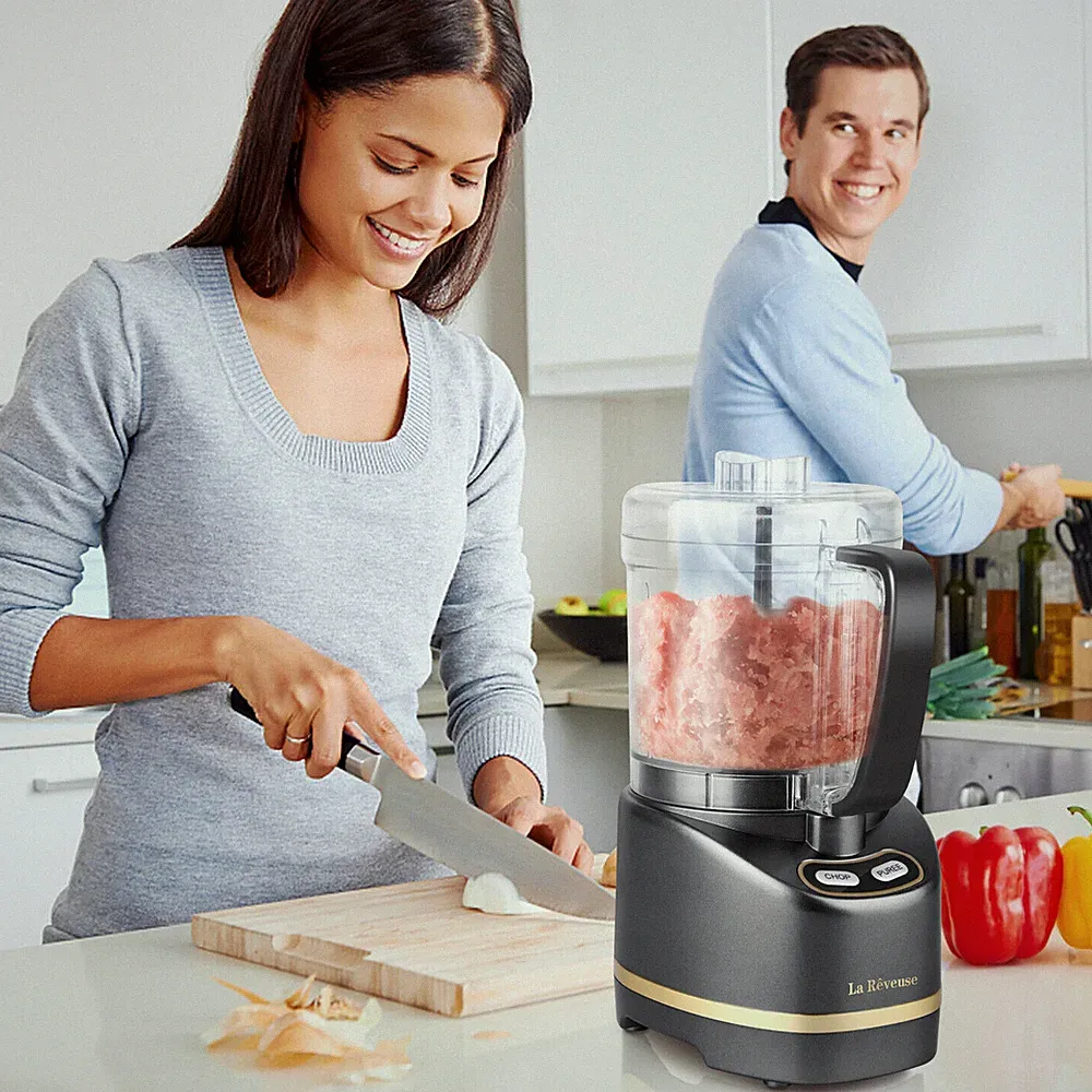 La Reveuse Home Electric Mini Food Processor 200 Watts 2-Cup Prep Bowl-Dark Grey