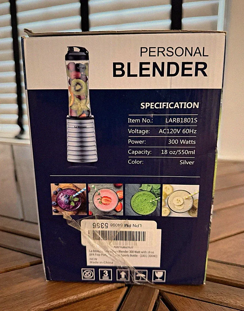La Reveuse Personal Blender LARB1801S 300W 18oz Silver BPA-Free