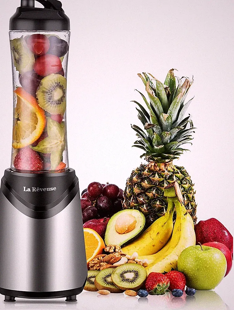 La Reveuse Smoothies Blender Personal Size 300 Watts with 18 oz Silver