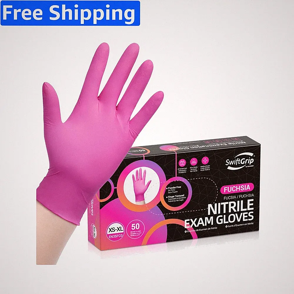 Latex-Free 3-Mil Fuchsia Nitrile Gloves - Ideal for Food Prep & Cleaning, 50ct