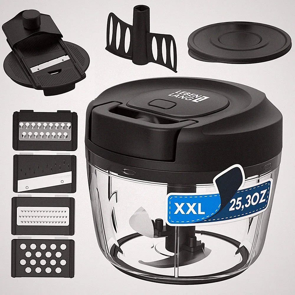 LEBENLANG Manual Food Processor & Onion Chopper - 26 OZ incl. Useful Acessory I