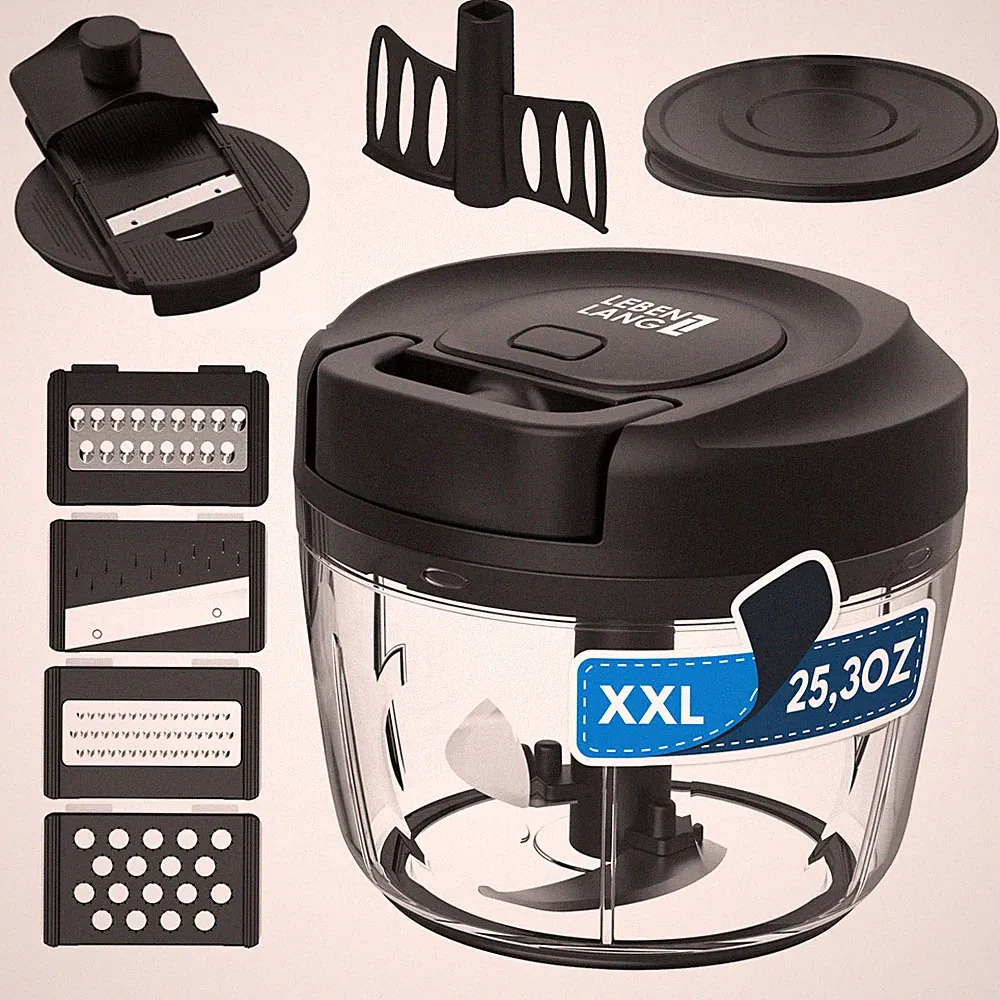 LEBENLANG Manual Food Processor & Onion Chopper - 26 OZ LBL869-US, Black