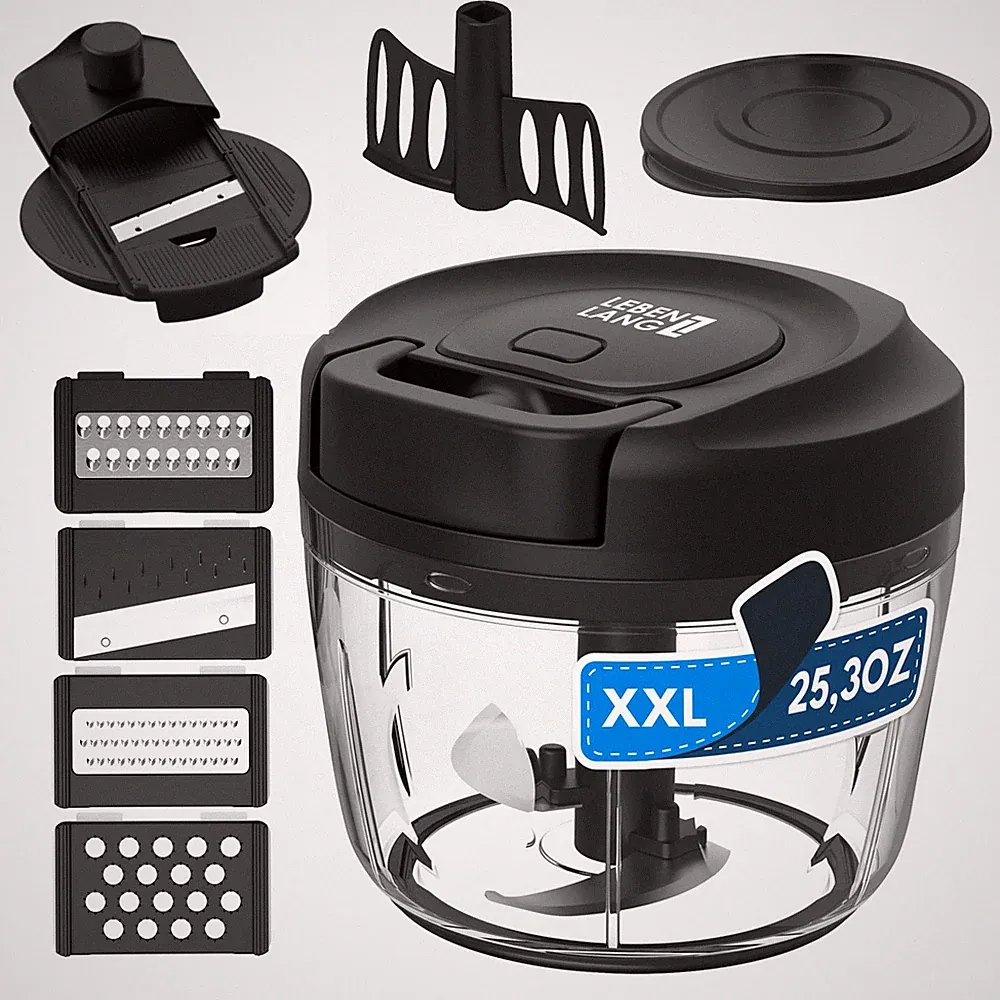 LEBENLANG Manual Food Processor & Onion Chopper - 26 OZ LBL869-US, Black